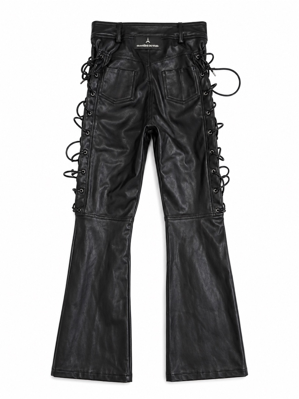 Manière De Voir Ambre Vegan Leather Lace-Up Flared Trousers | Black | Size 2 - Picture 8 of 15